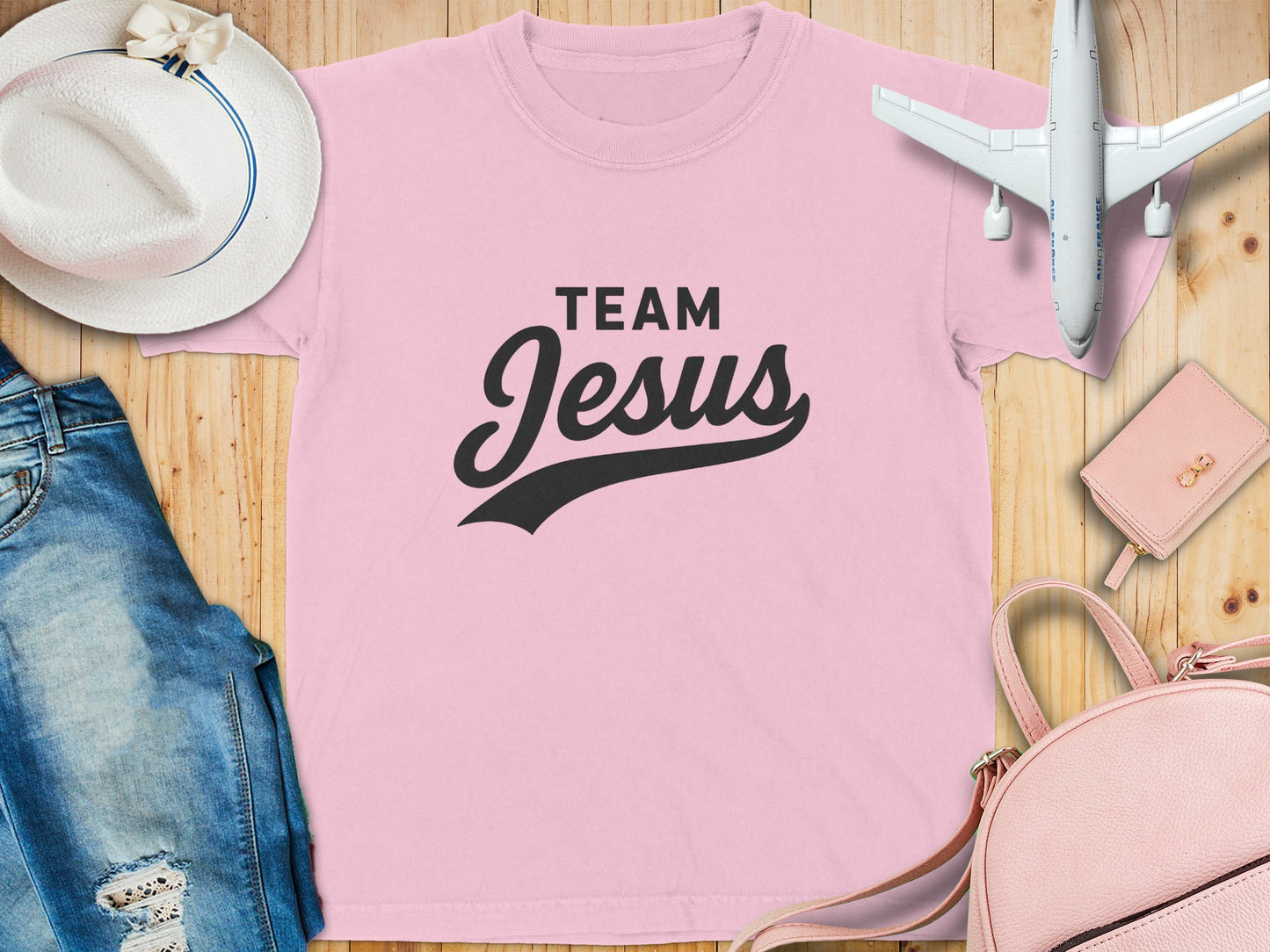 Team Jesus Design on Pink T-Shirt Product