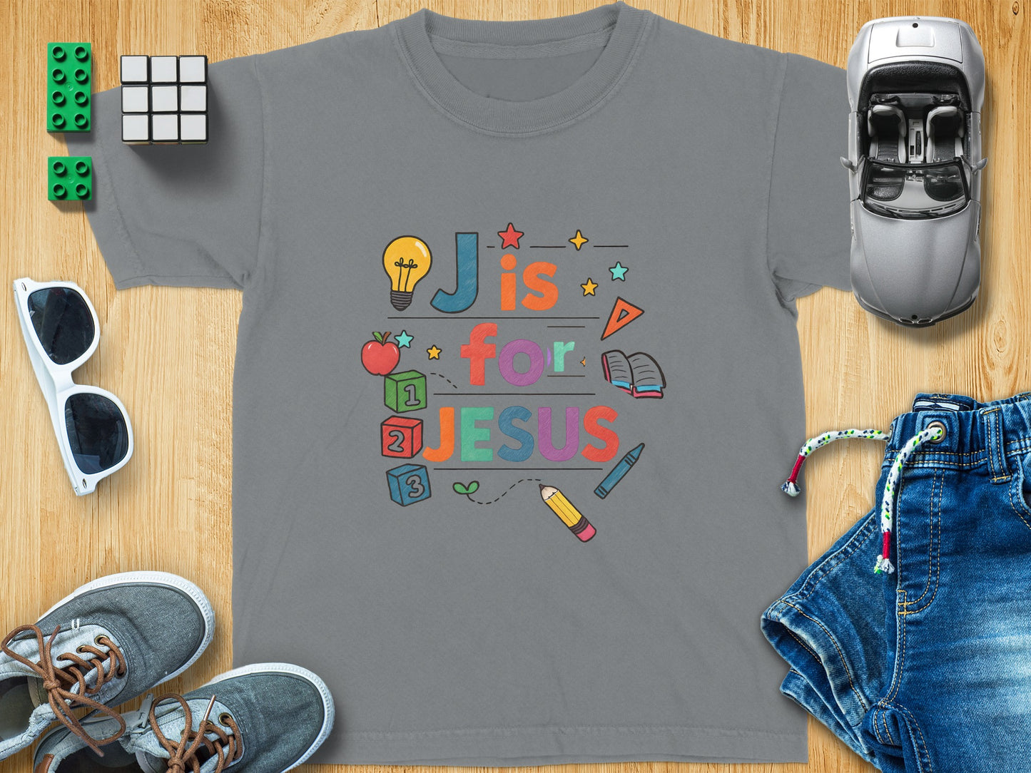 J is for Jesus Colorful Educational Kids Shirt