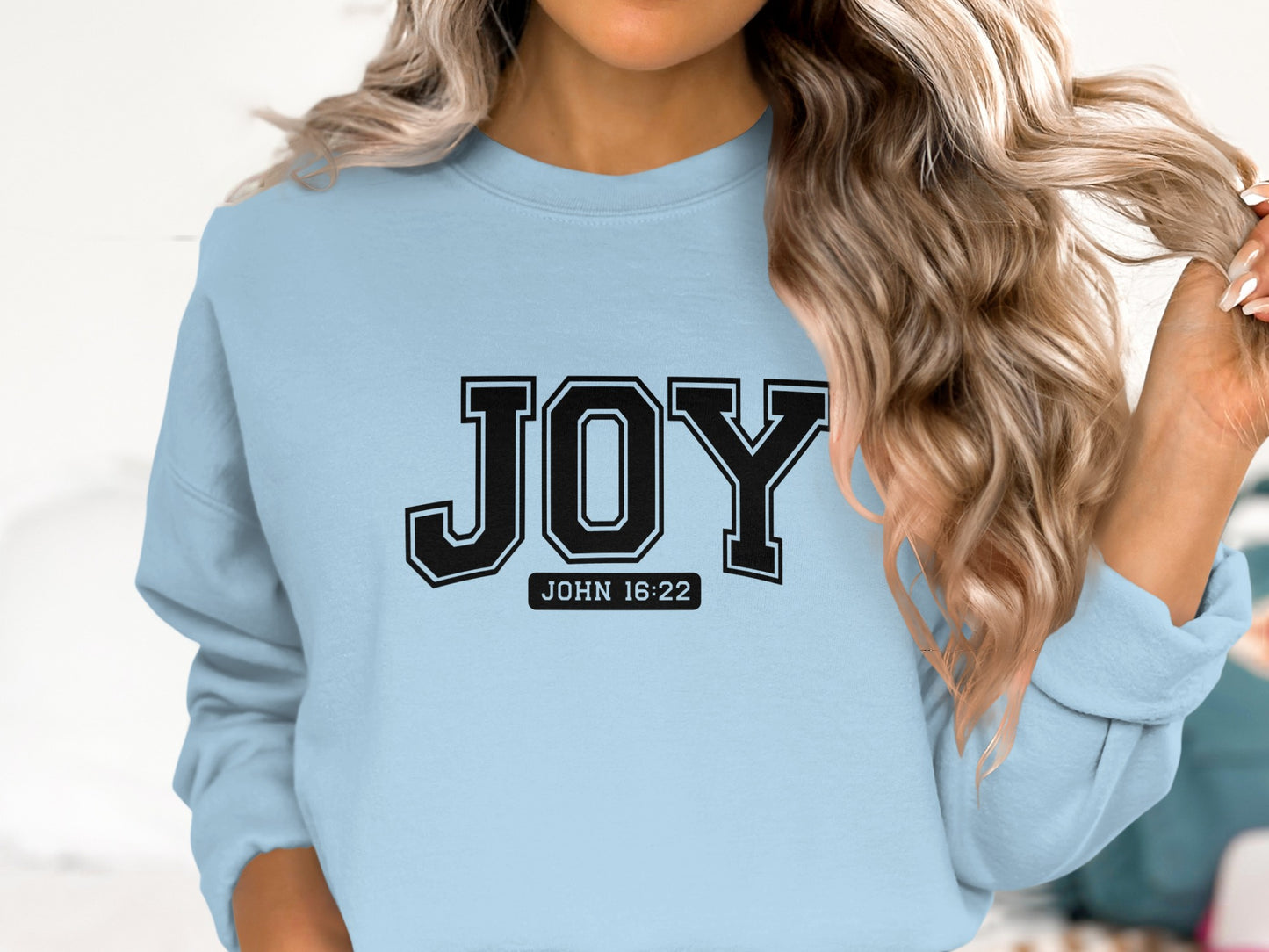 JOY John 16:22 Light Blue Inspirational Hoodie