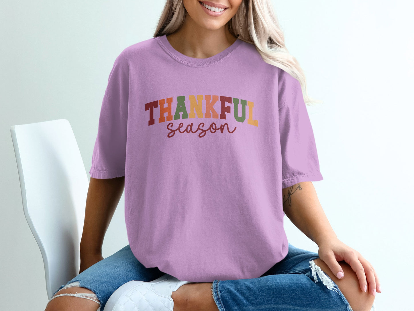 Thankful Season Colorful Letters Graphic T-shirt