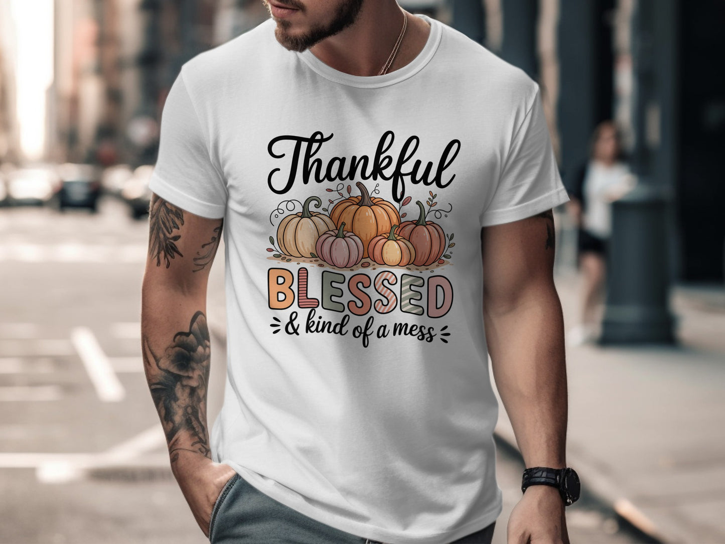 Thankful Blessed & Kind of a Mess Graphic Tee Shirt