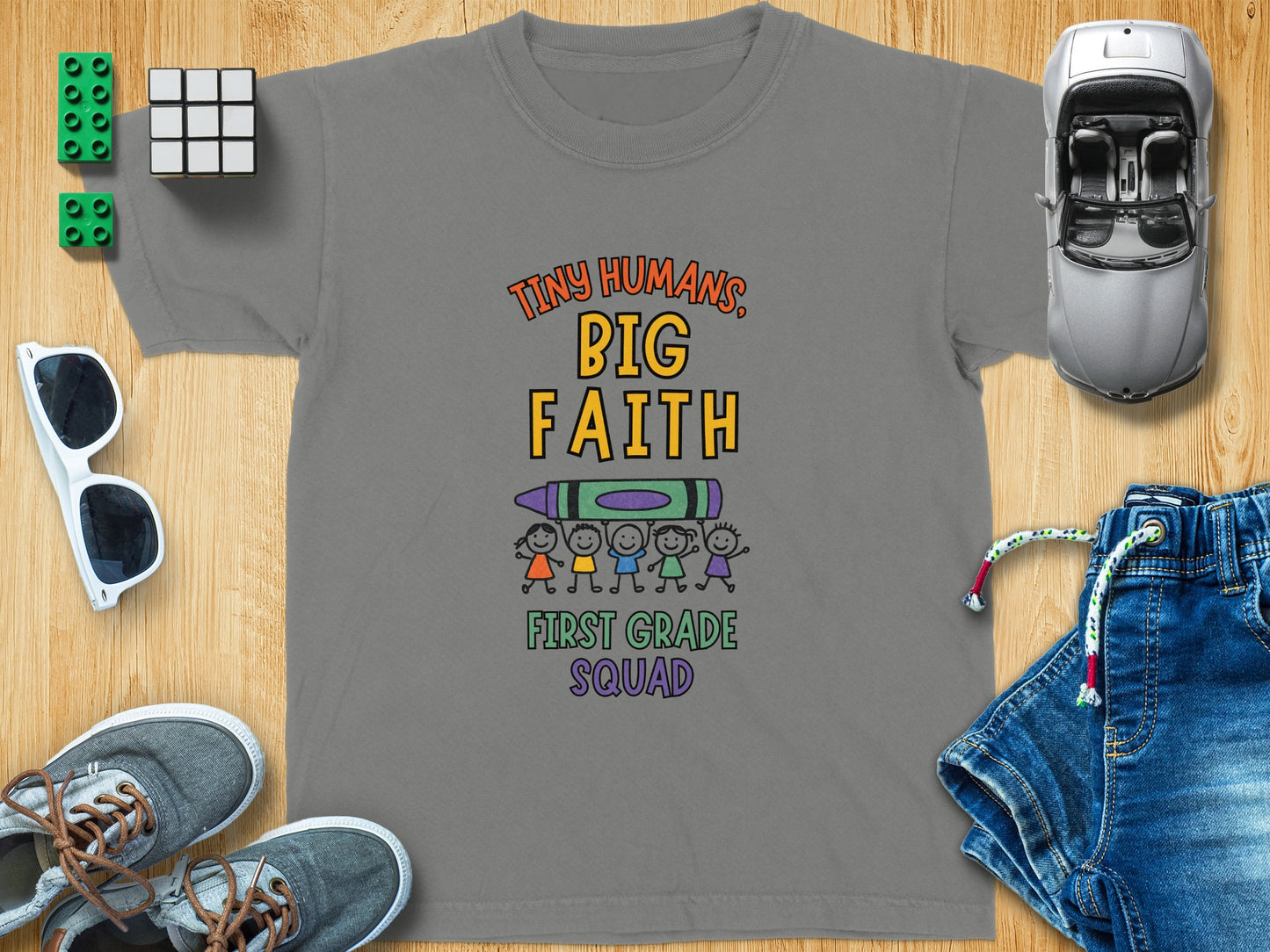 Tiny Humans Big Faith First Grade Squad T-shirt