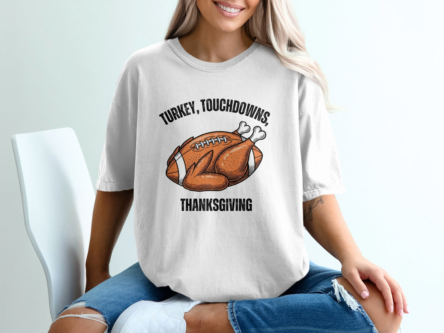 Turkey Touchdowns Thanksgiving Graphic T-Shirt