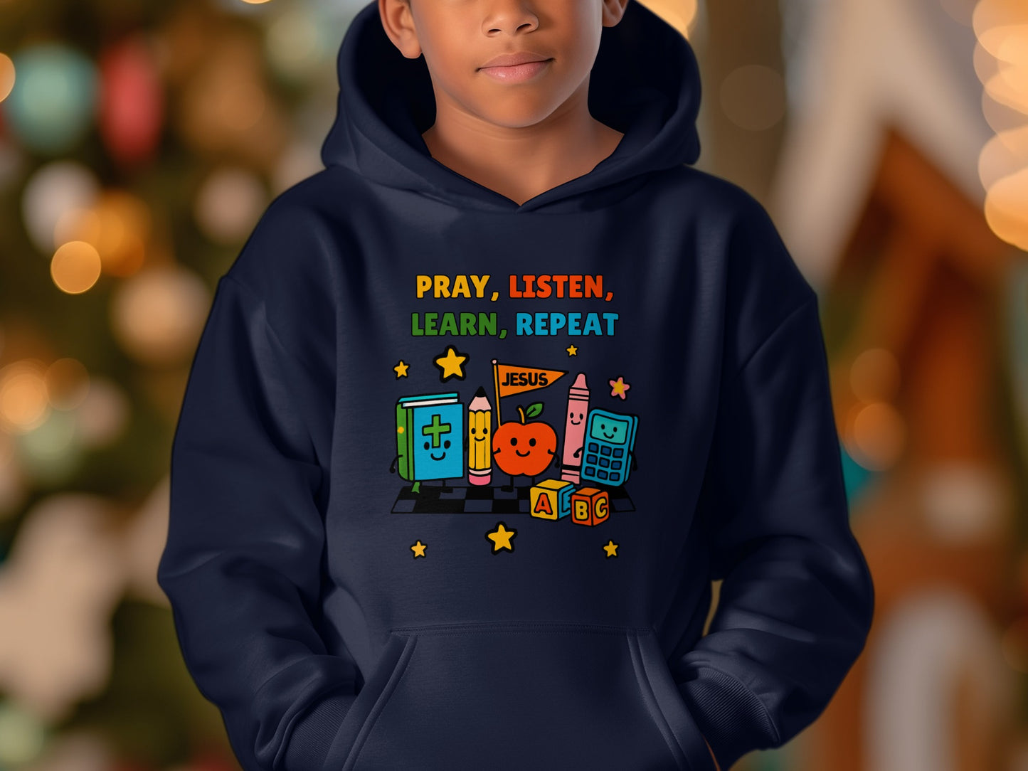 Pray Listen Learn Repeat Colorful Hoodie Product
