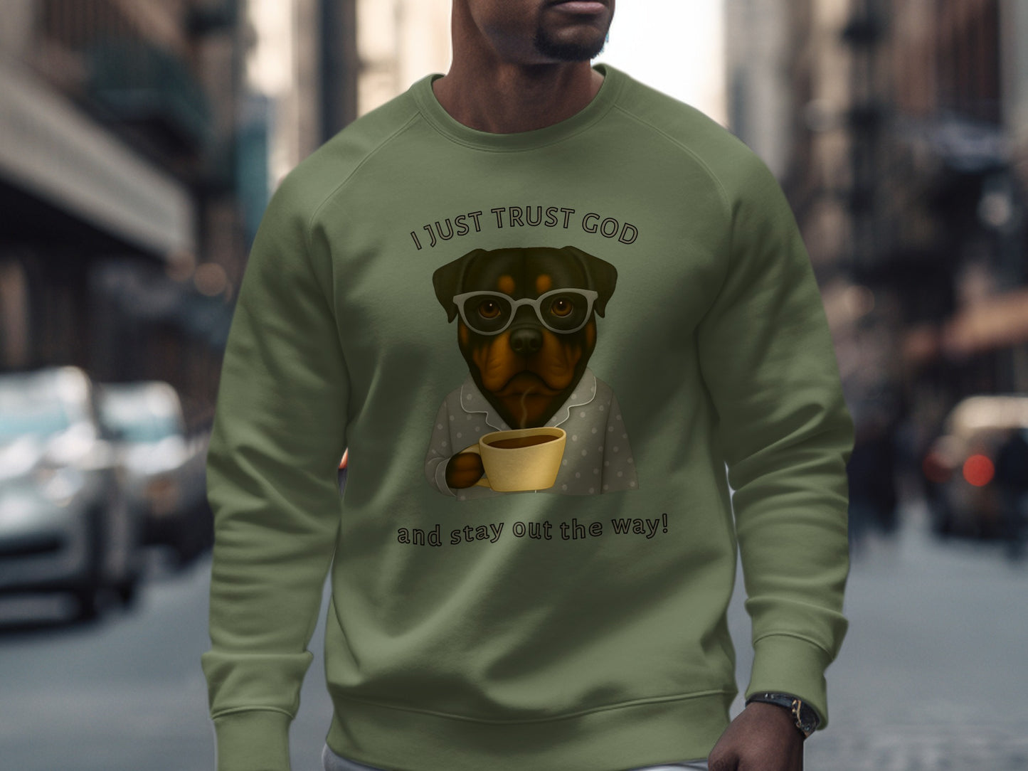 I Just Trust God Dog Drinking Coffee Sweatshirt