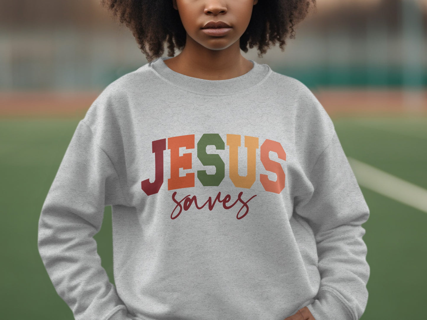 JESUS Saves Colorful Text Sweatshirt