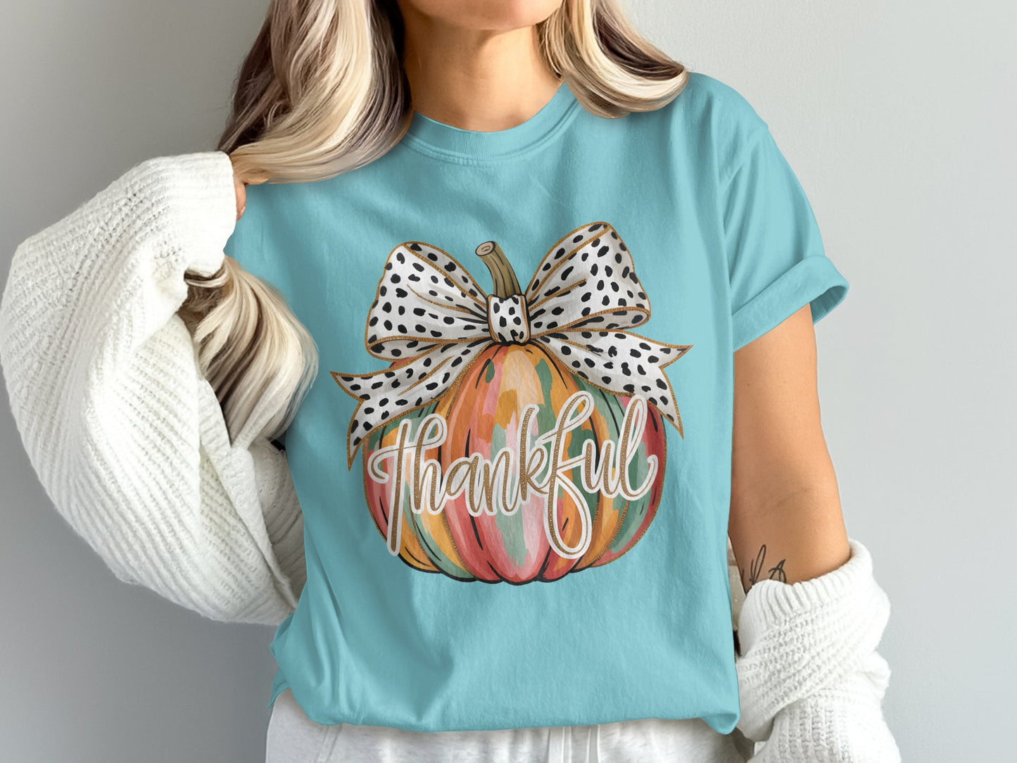 Thankful Pumpkin with Polka Dot Bow Shirt