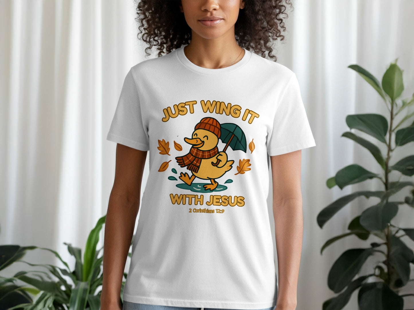 Just Wing It with Jesus Duck Graphic T-Shirt