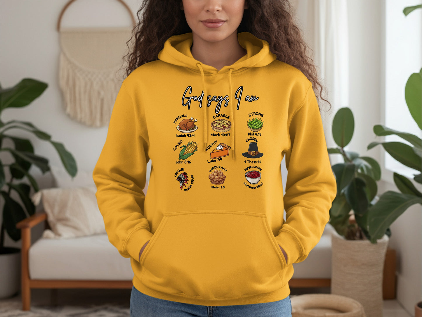 Graphic Yellow Hoodie with Fun Food Icons Clothing