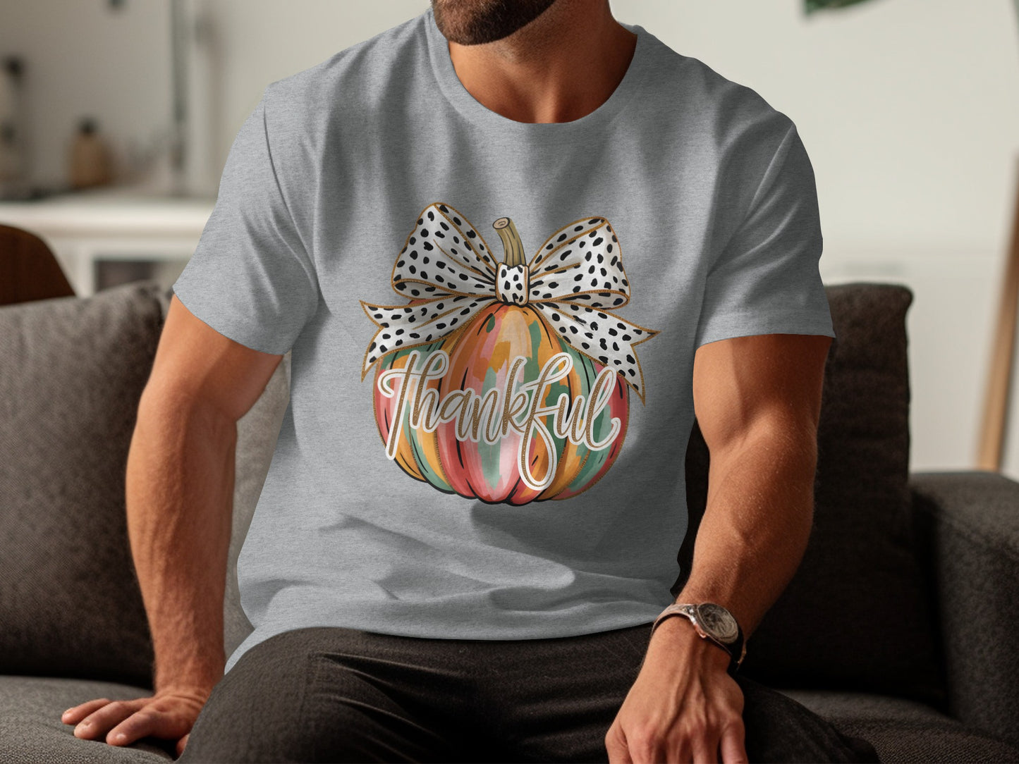 Thankful Colorful Pumpkin Design on Gray Shirt product
