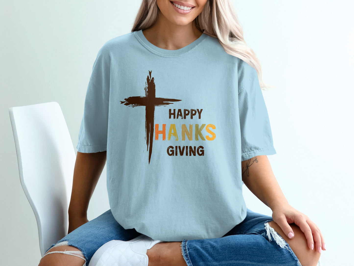 Happy Thanksgiving T-Shirt with Cross Design