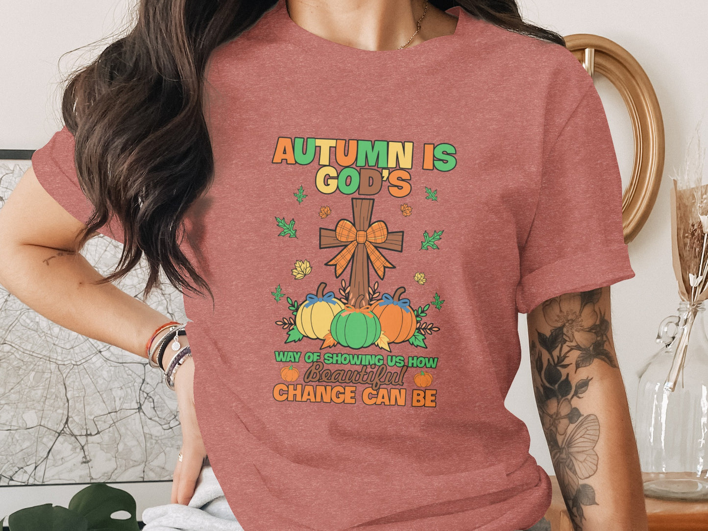 Autumn God Cross Pumpkins Inspirational Tee
