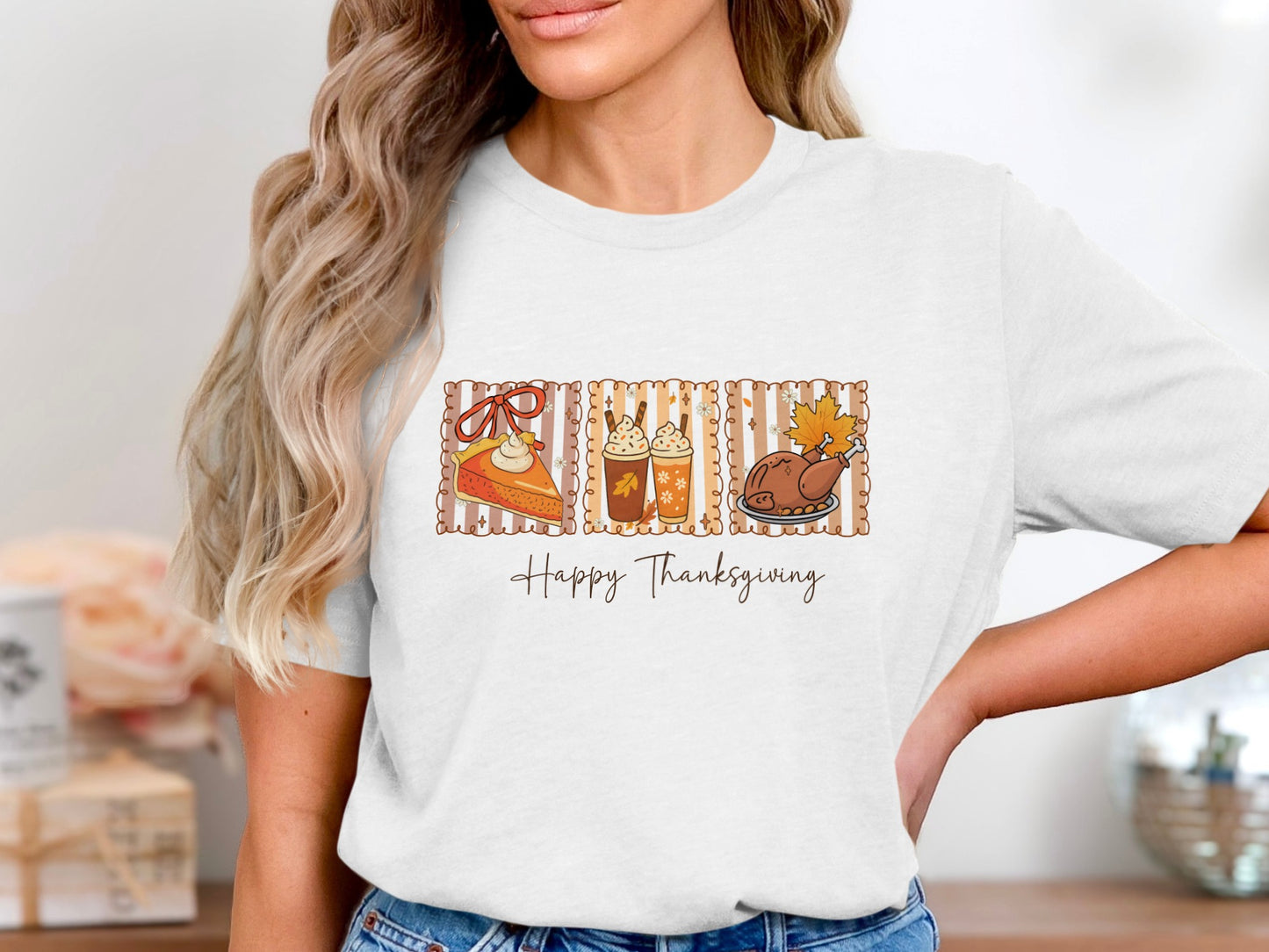 Happy Thanksgiving Autumn Drinks and Food T-shirt