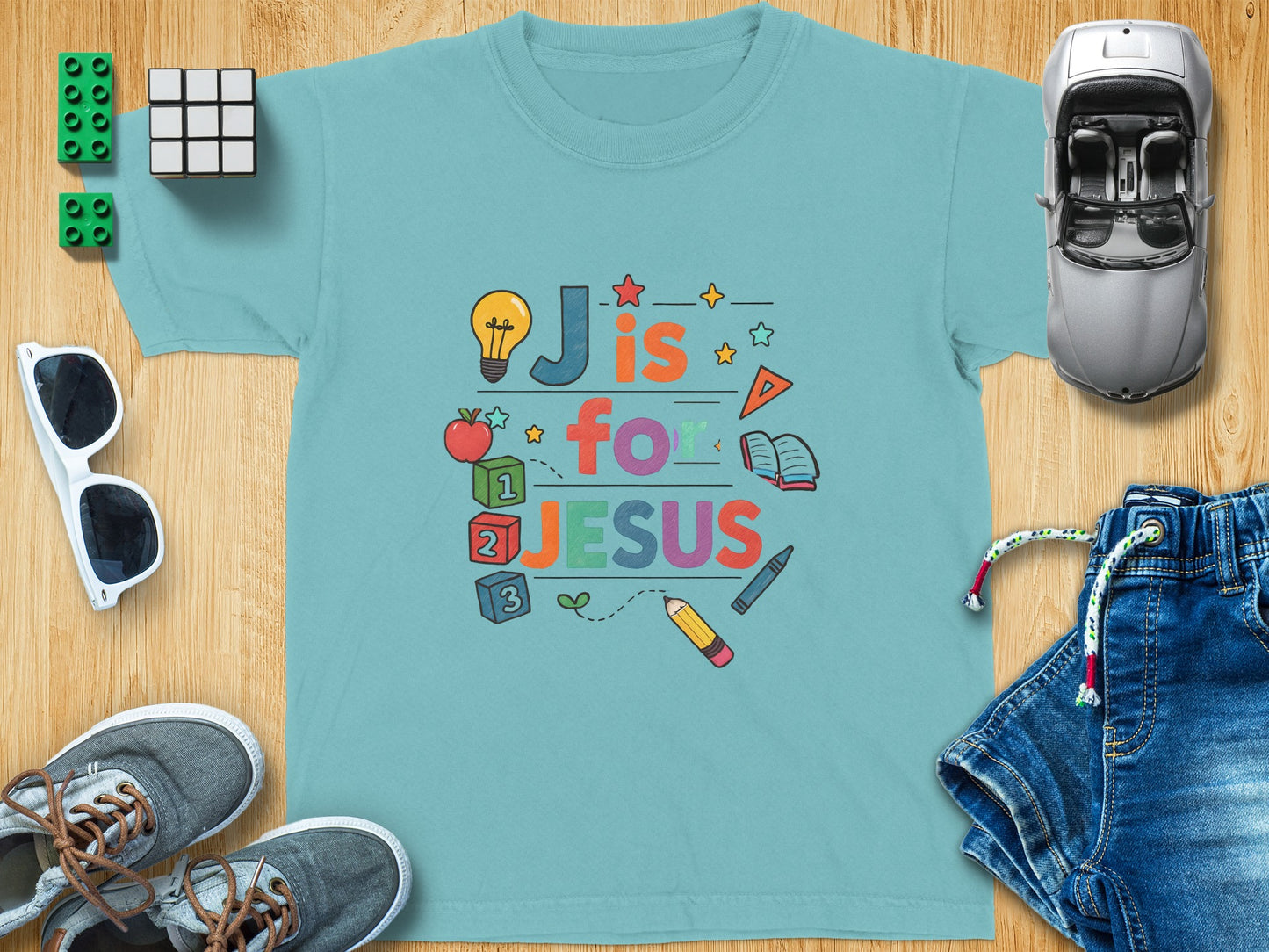 J is for JESUS Colorful Educational Kids T-Shirt