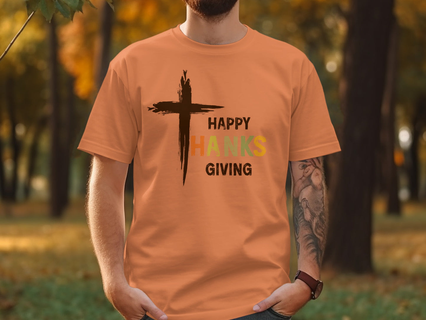 Happy Thanksgiving Shirt with Cross Design Holiday