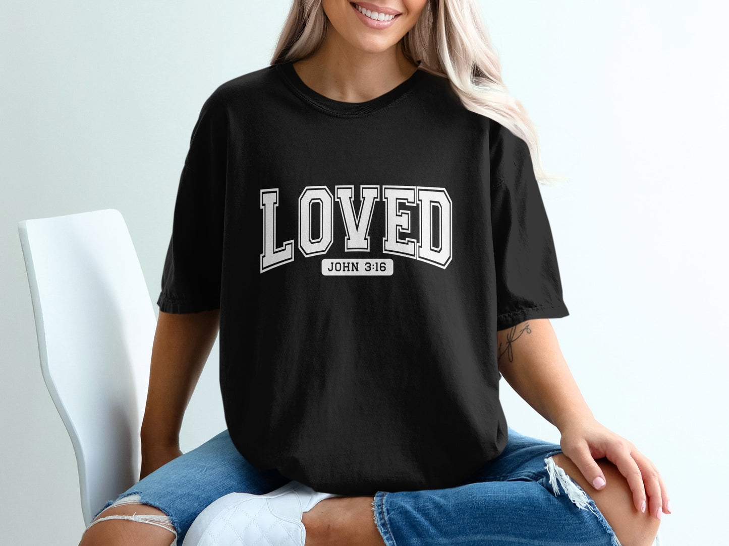 Loved John 3:16 Graphic Black T-Shirt