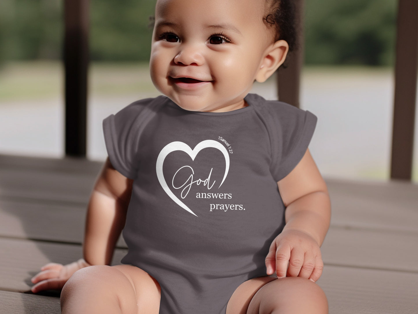 God Answers Prayers Baby Onesie with Heart Design