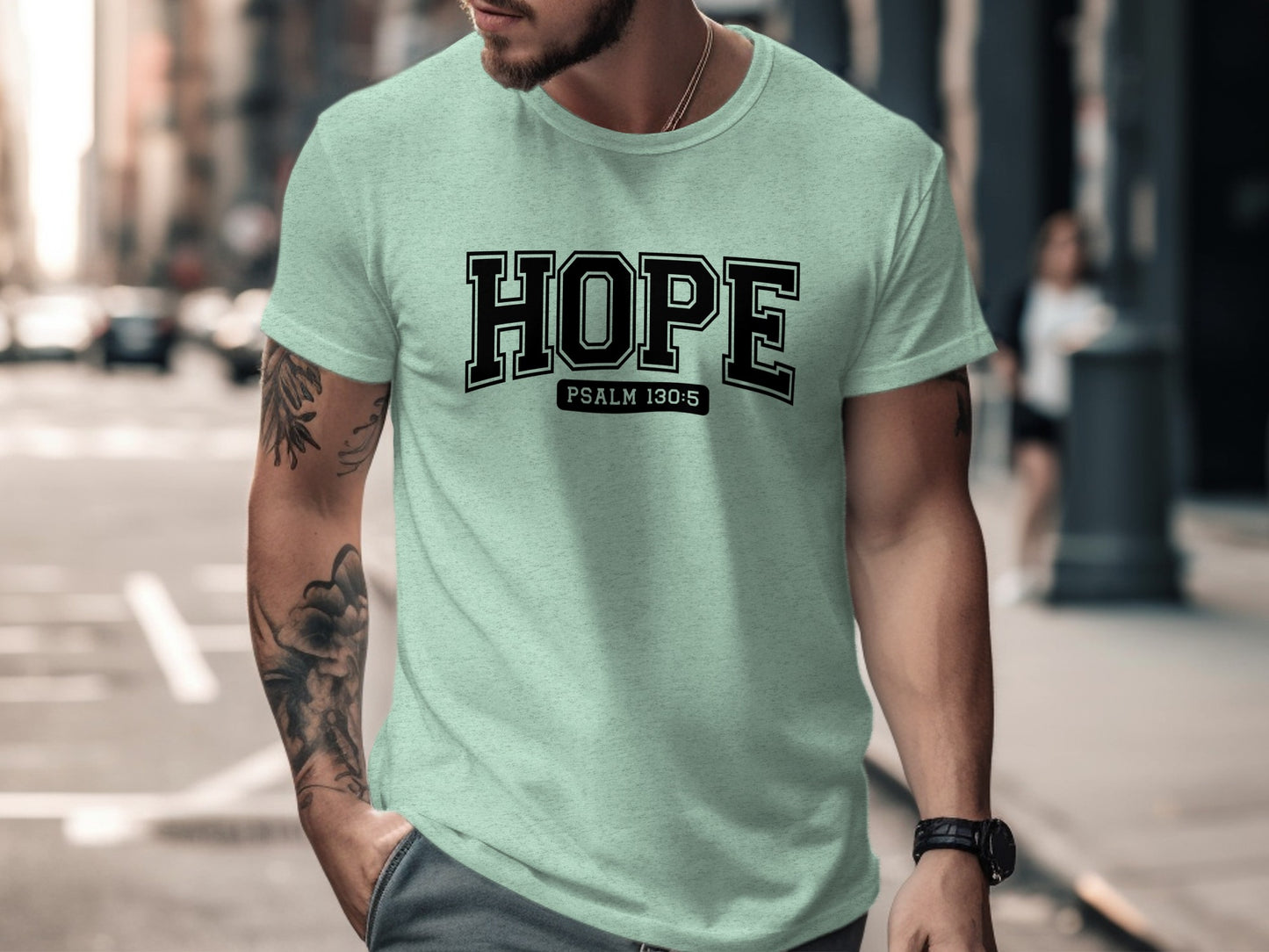 Stylish Mens HOPE Psalm 130-5 Shirt Print Tee