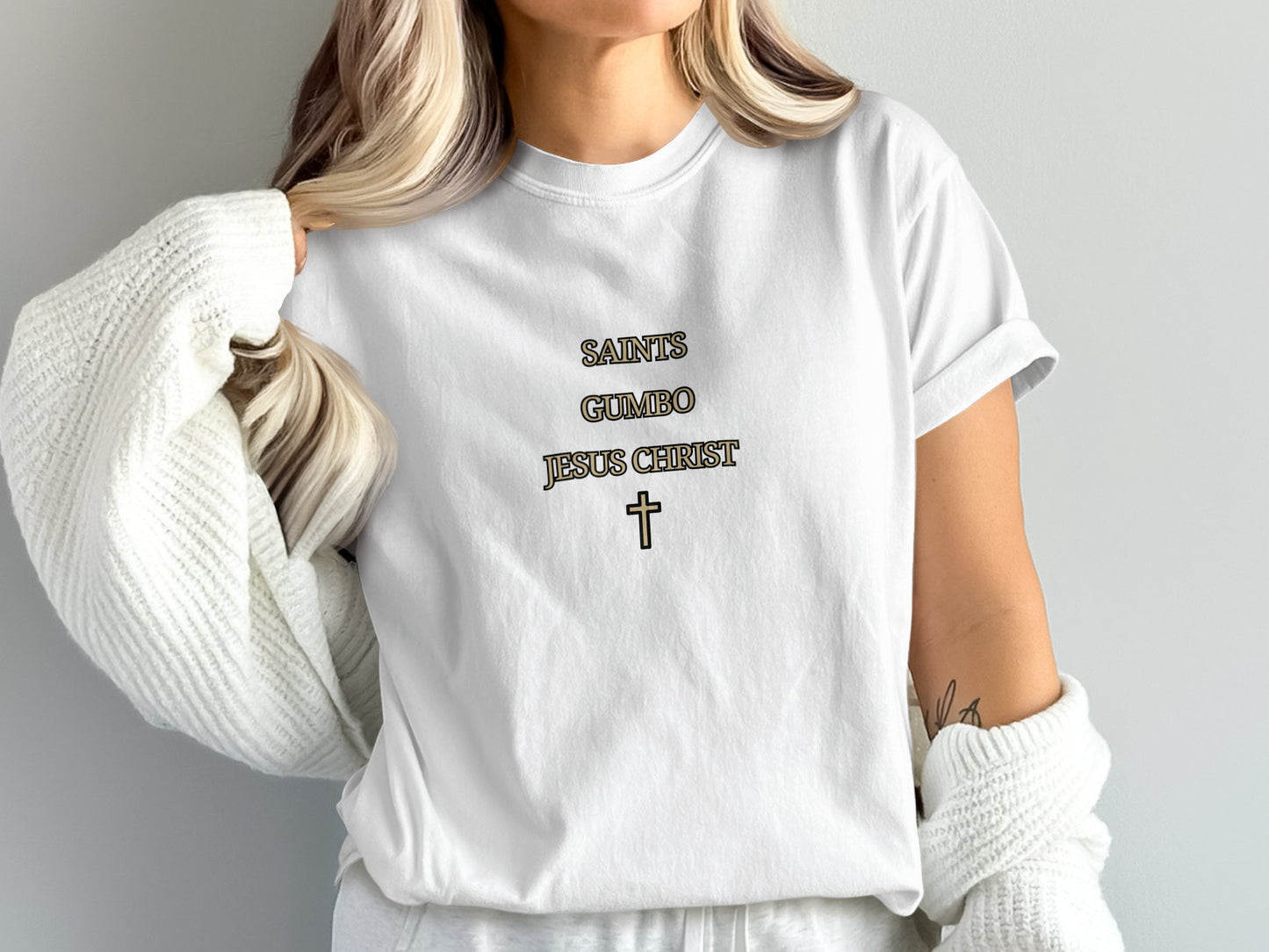 Saints Gumbo Jesus Christ Cross Graphic Shirt product