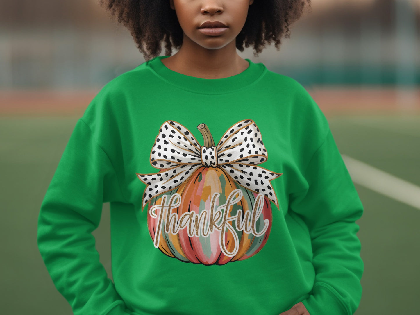 Thankful Pumpkin with Polka Dot Bow Sweatshirt