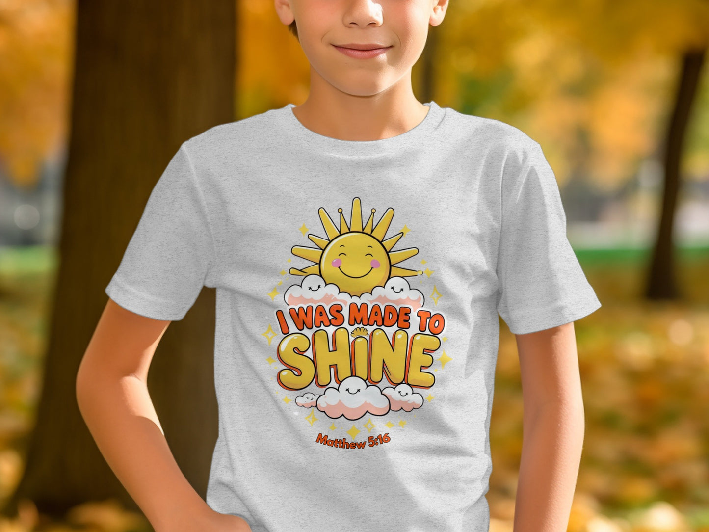 I Was Made To Shine T-Shirt with Sun and Clouds Design