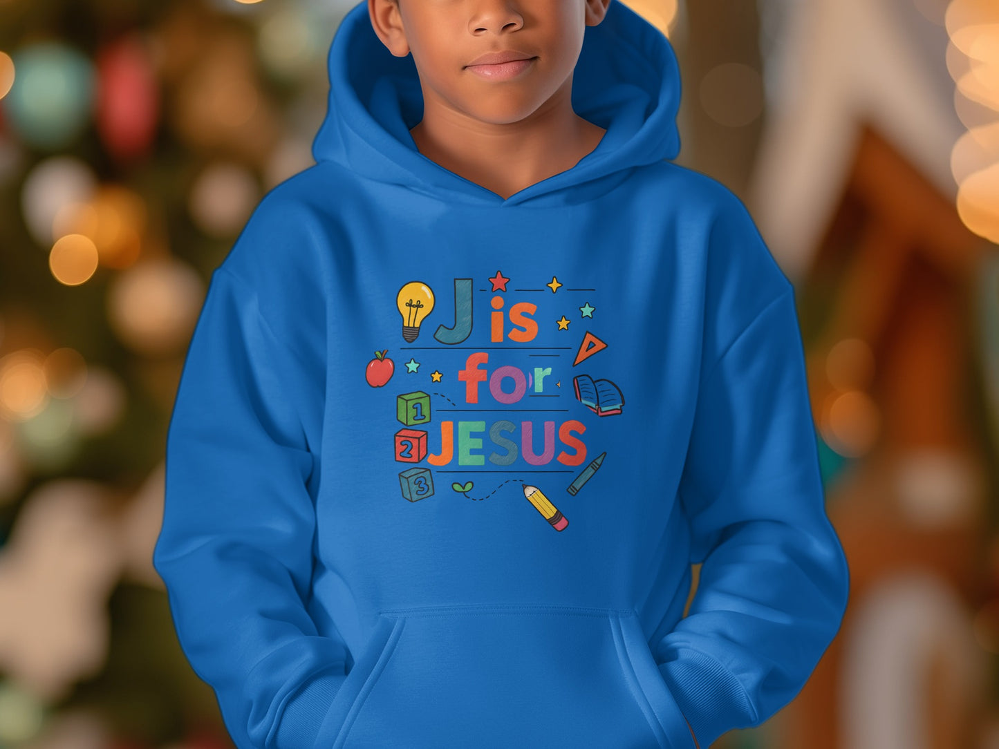 J is for Jesus Blue Hoodie Educational Theme product