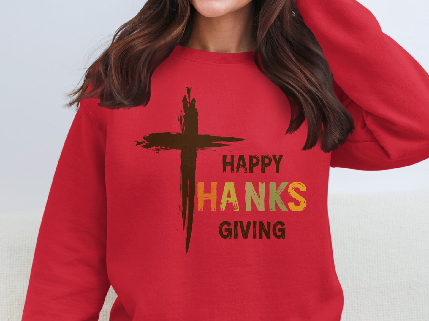 Happy Thanksgiving Cross Graphic Sweatshirt