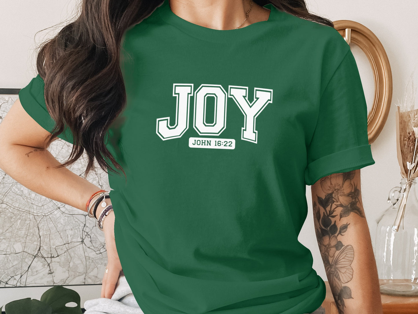 Joy John 16:22 design with unique green color shirt