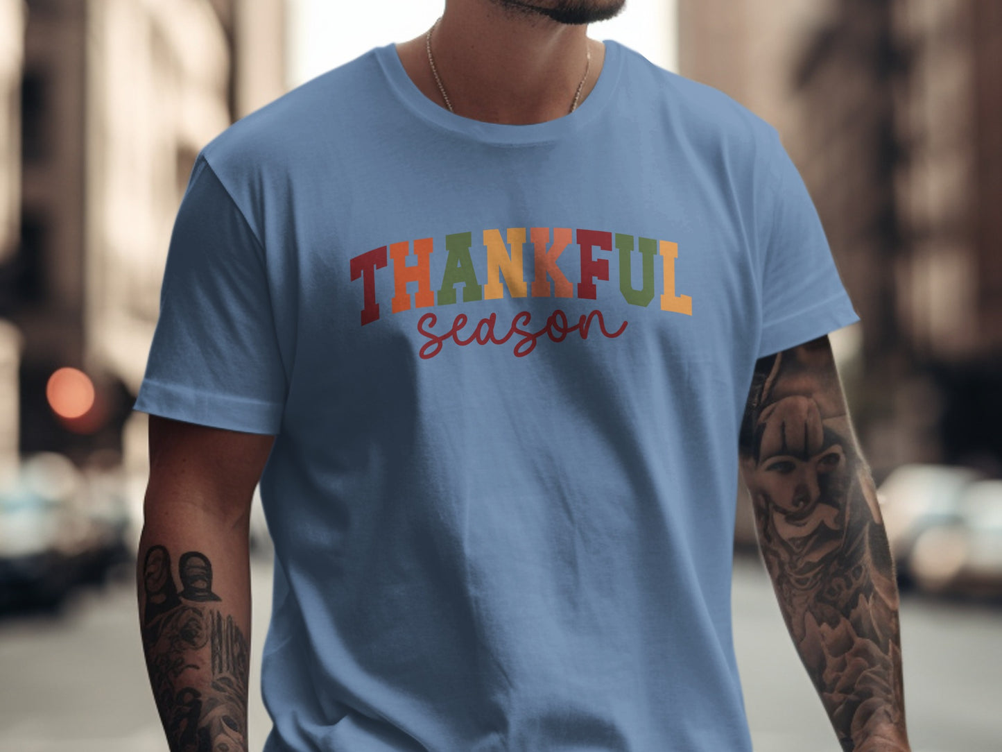 Thankful Season Rainbow Text T-Shirt for Casual Wear