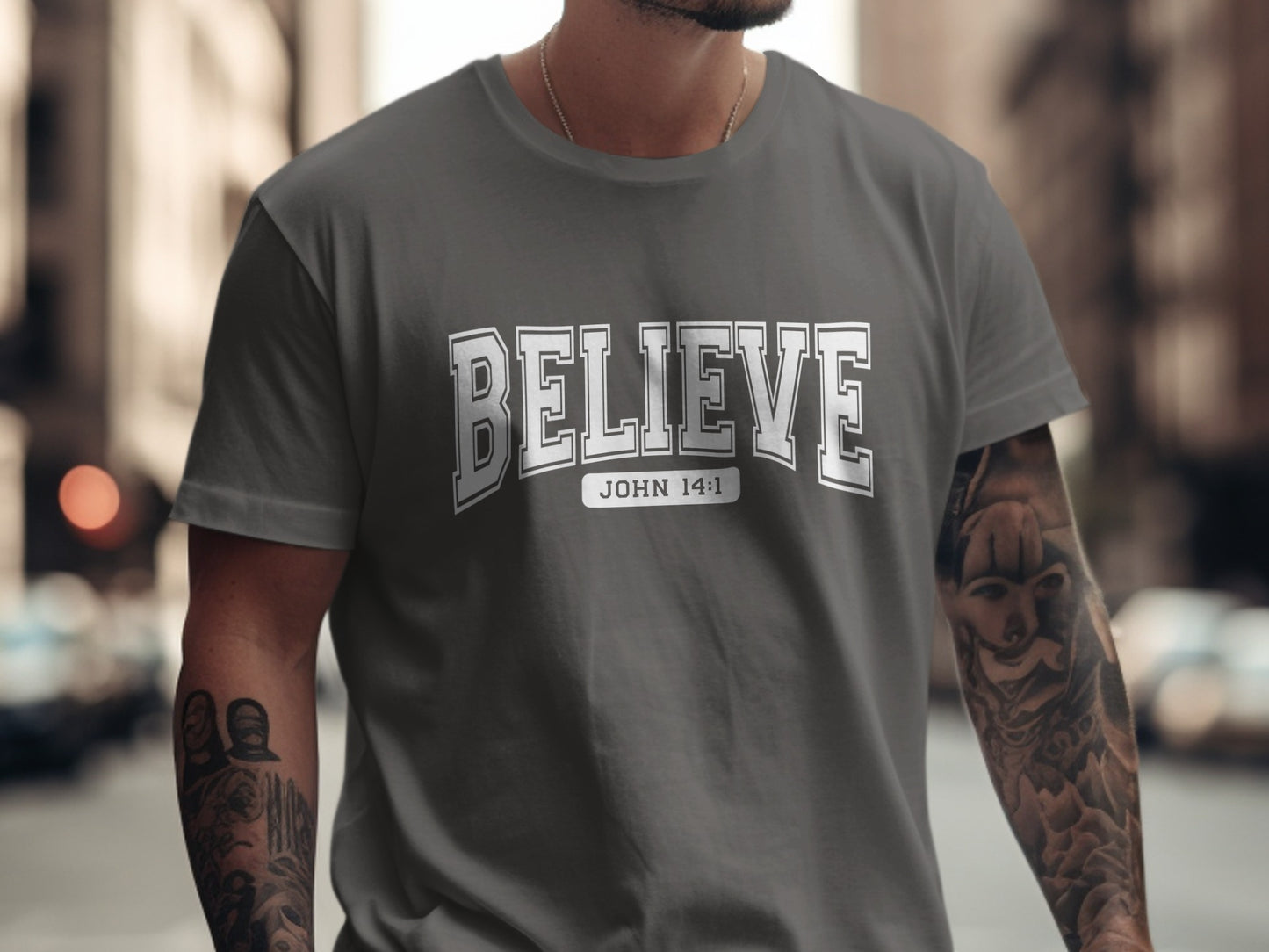 BELIEVE John 14:1 Statement Graphic T-Shirt