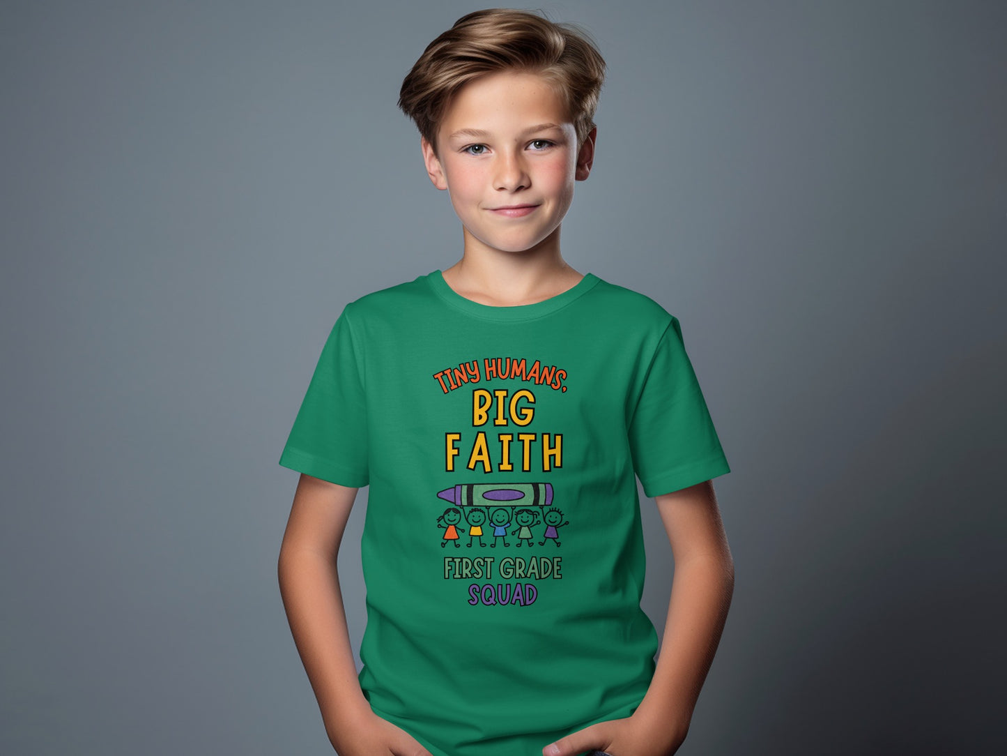 Tiny Humans Big Faith First Grade Squad T-Shirt