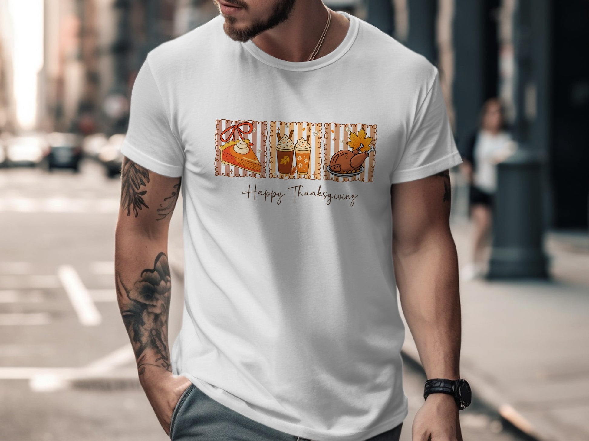 Happy Thanksgiving Graphic Tee with Festive Icons