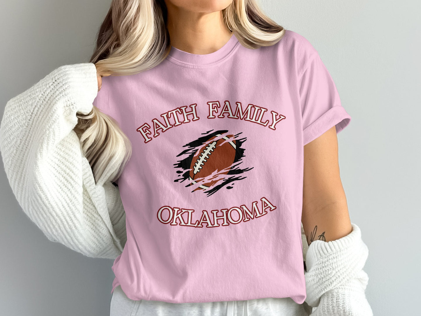 Faith Family Oklahoma Football Pink Shirt