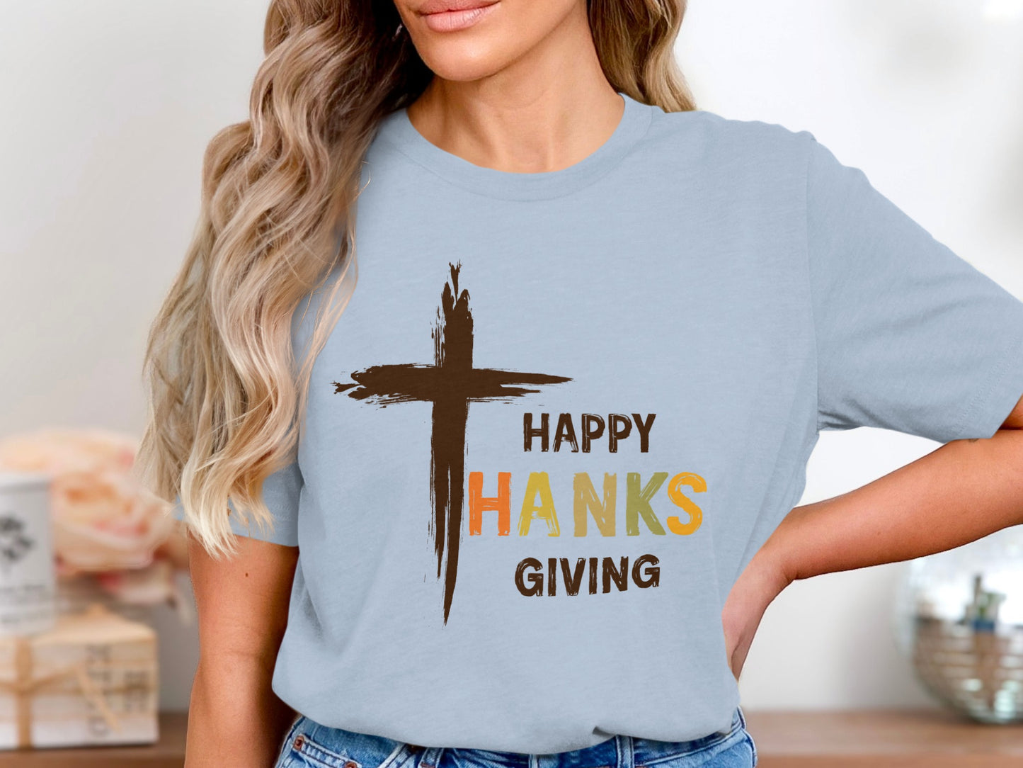 Happy Thanksgiving Cross Printed T-shirt