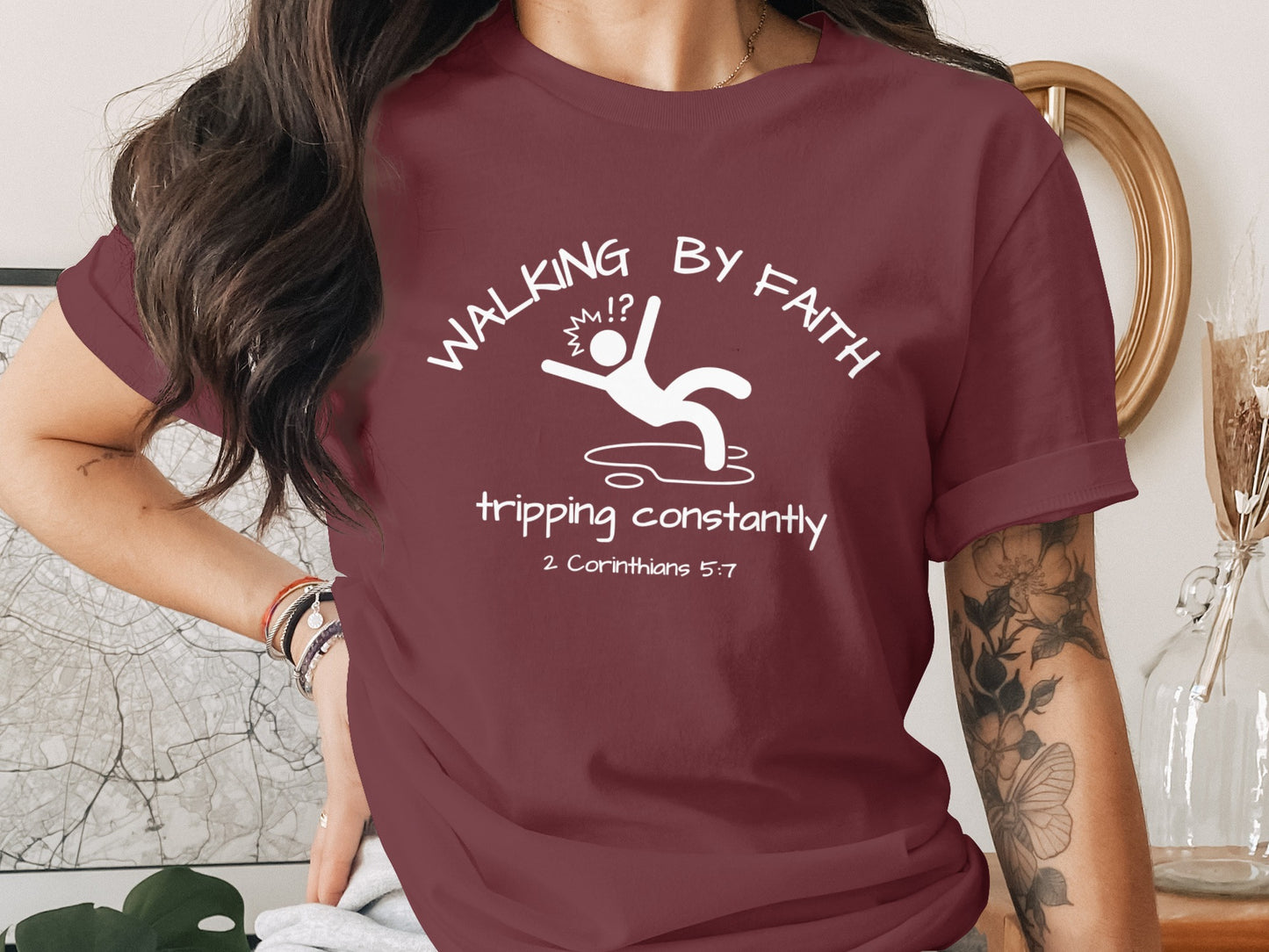 Walking by Faith Tripping Constantly T-Shirt product