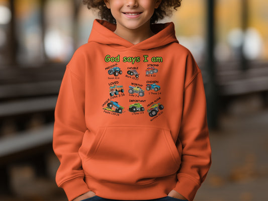God Says I Am Hoodie for Kids Inspirational Quotes