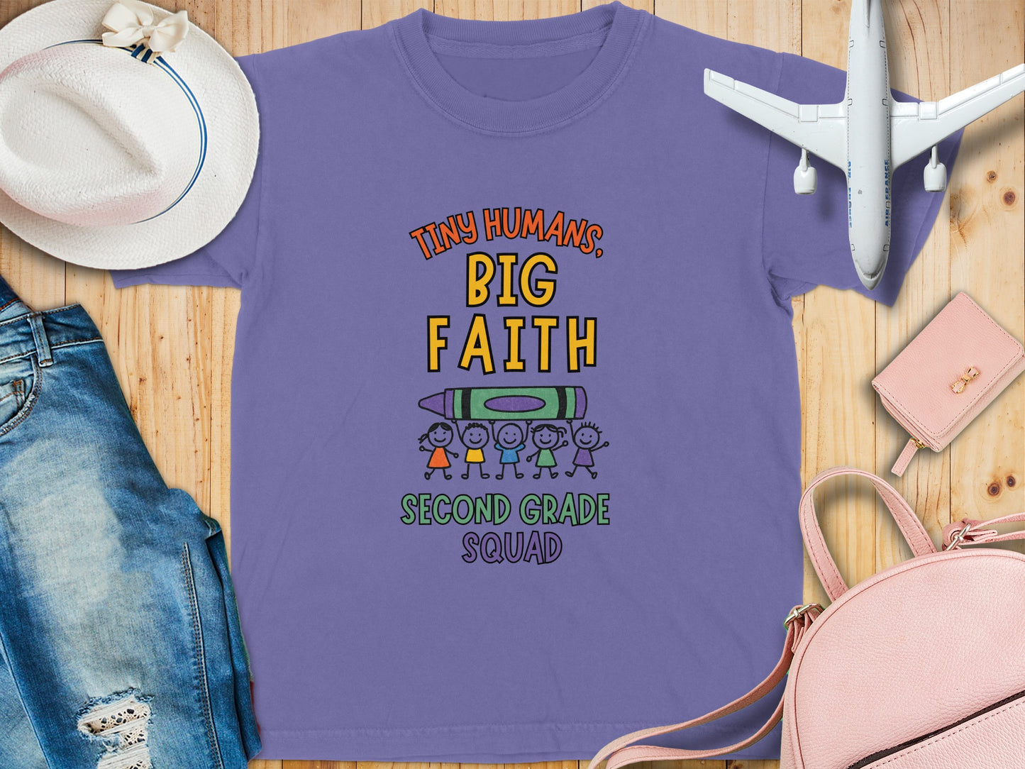 Tiny Humans Big Faith Second Grade Squad Teacher Shirt