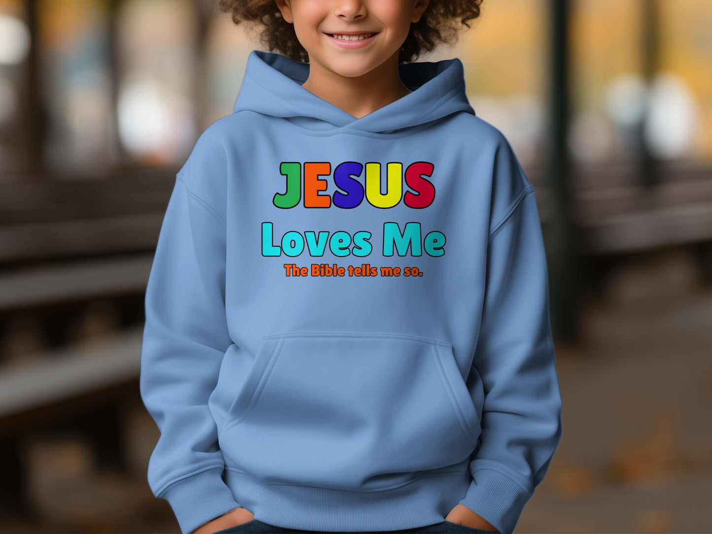 Jesus Loves Me Colorful Text Hoodie for Kids
