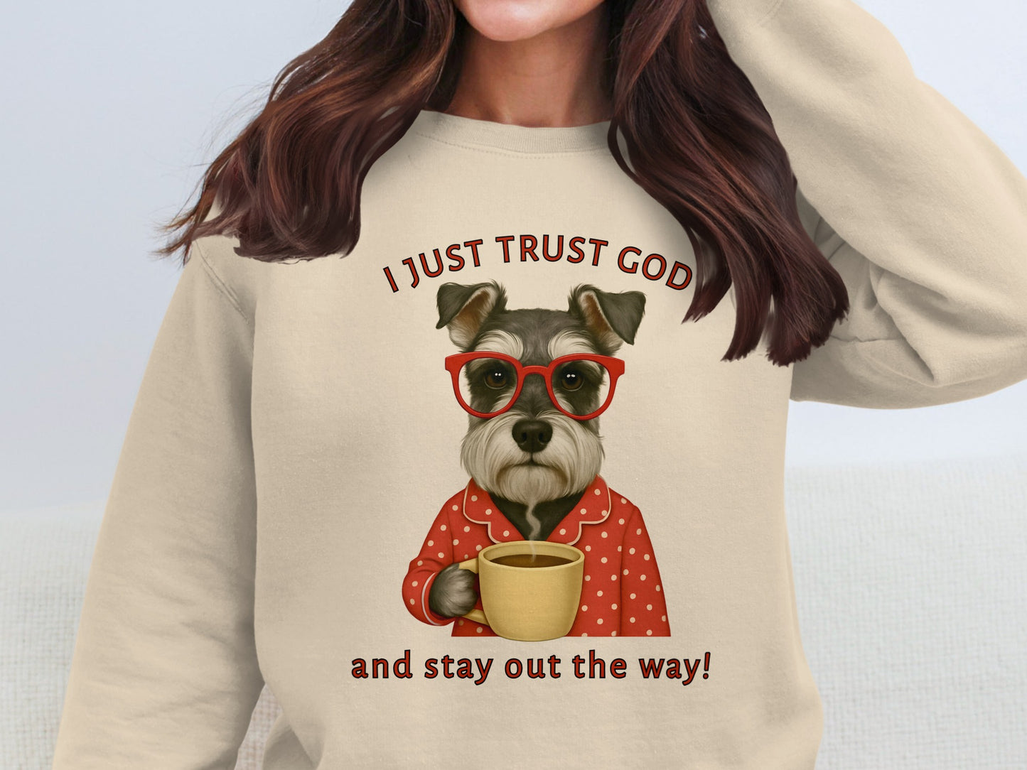 Adorable Dog Graphic Sweatshirt with Trust God Text