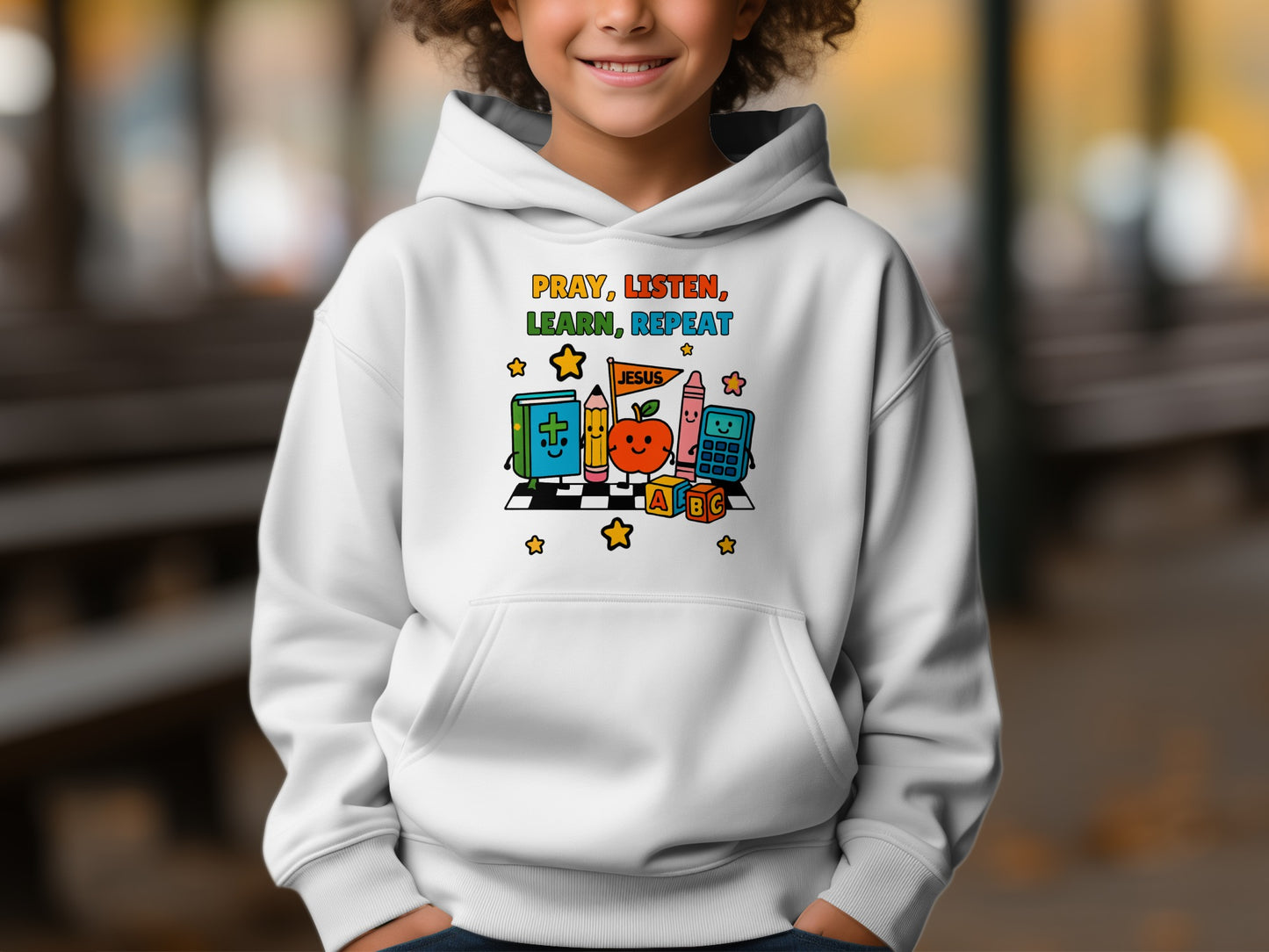 Pray Listen Learn Repeat Design Kids Hoodie