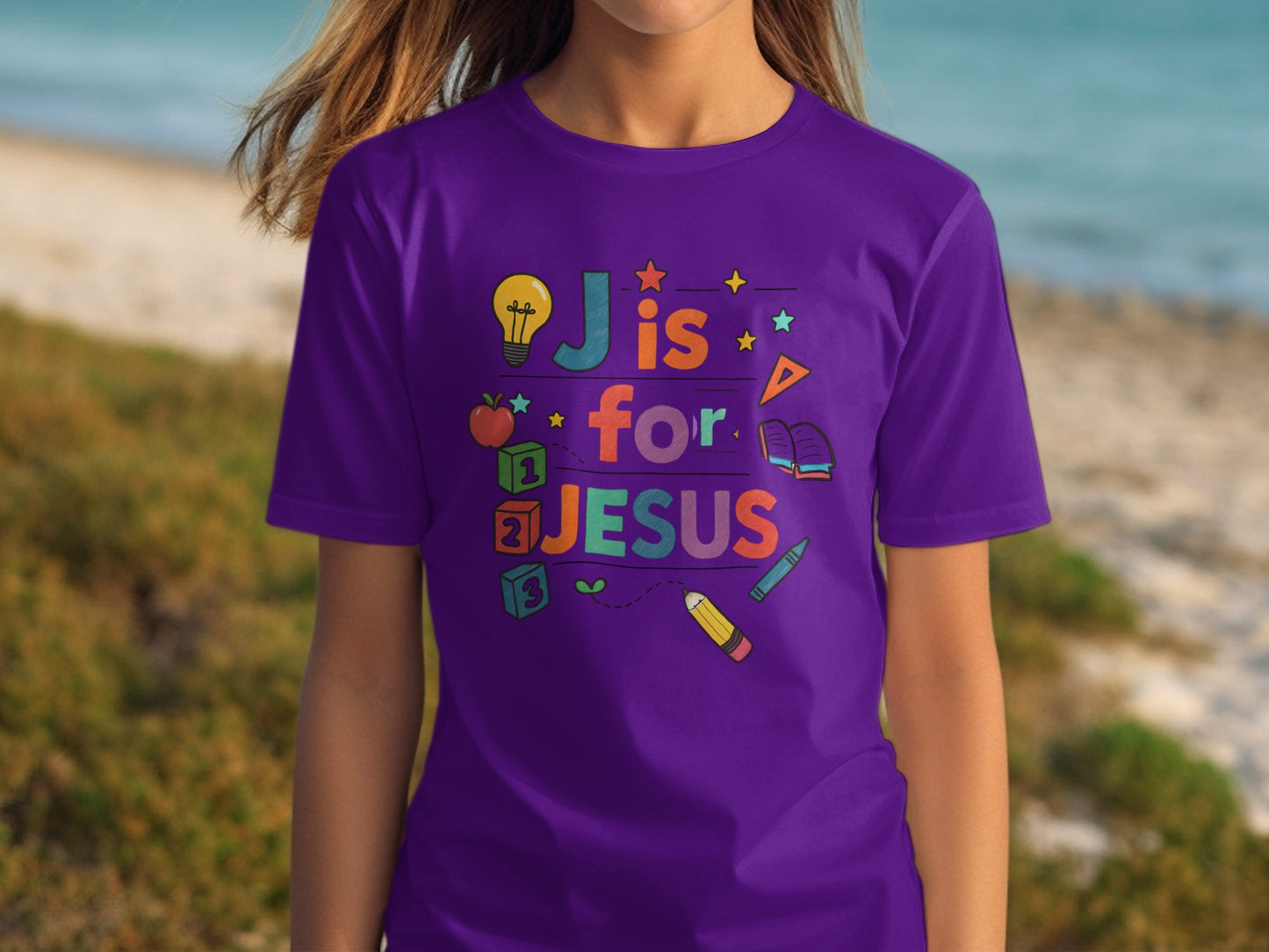 J is for Jesus Colorful Graphic T-Shirt for Kids