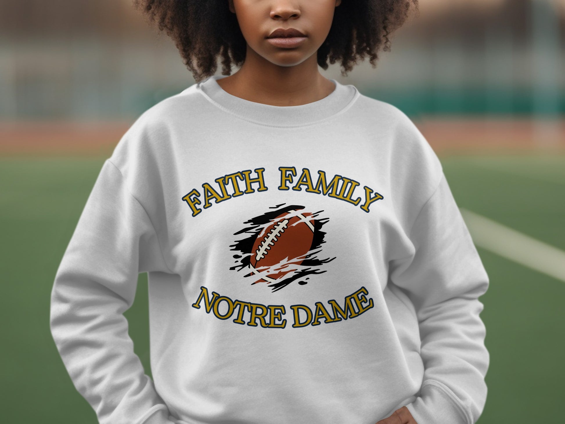 Faith Family Notre Dame Football Printed Sweatshirt