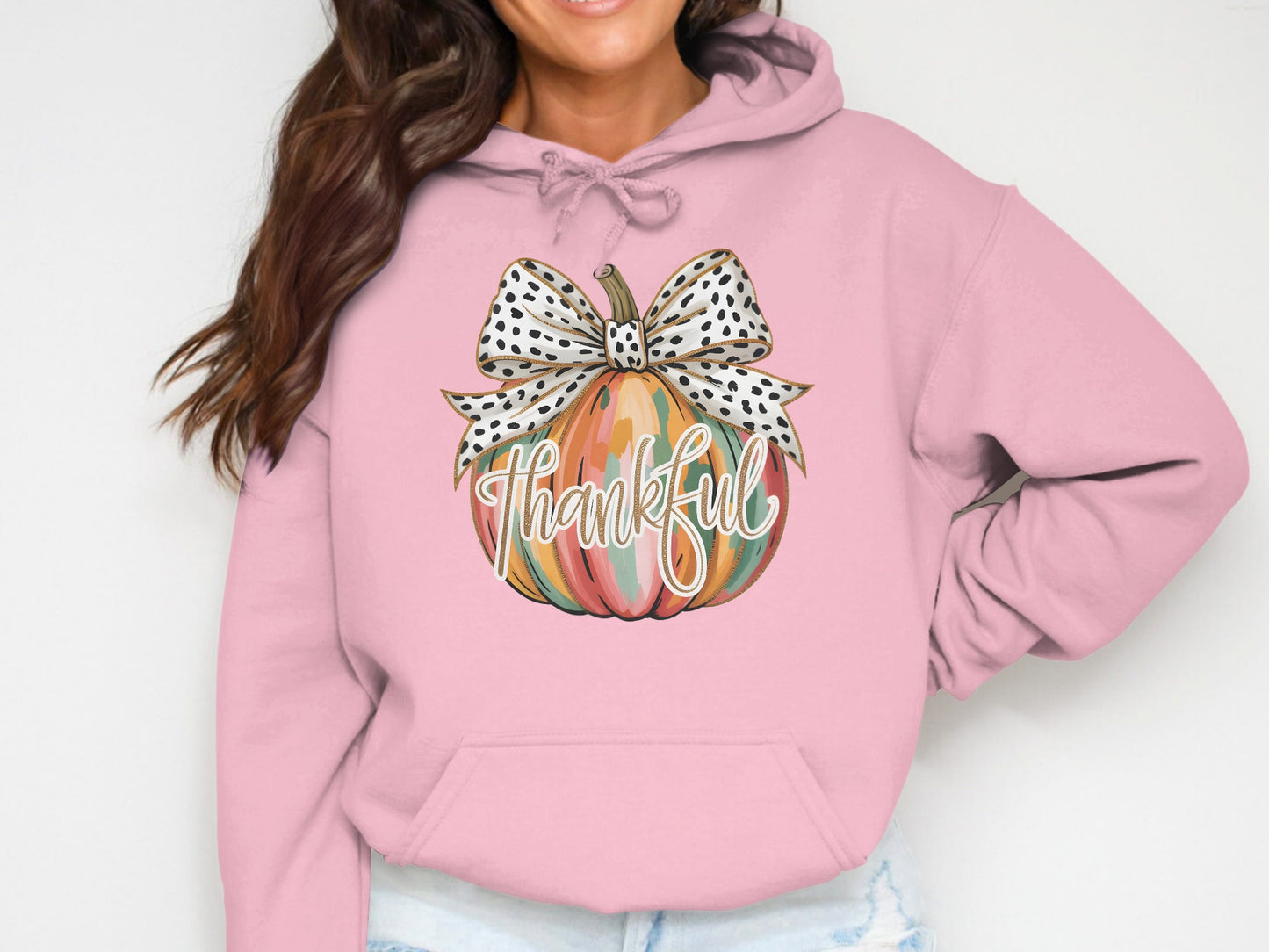Thankful Pumpkin Hoodie with Polka Dot Bow Design
