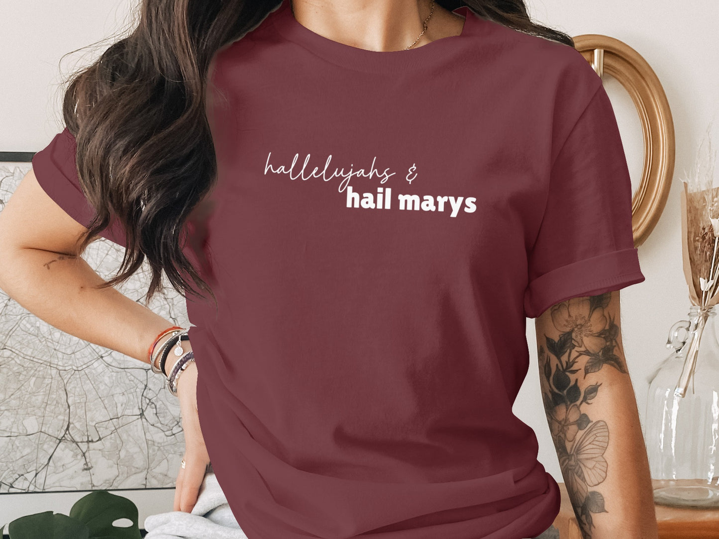 Hallelujahs Hail Marys Slogan Graphic Tee Shirt product