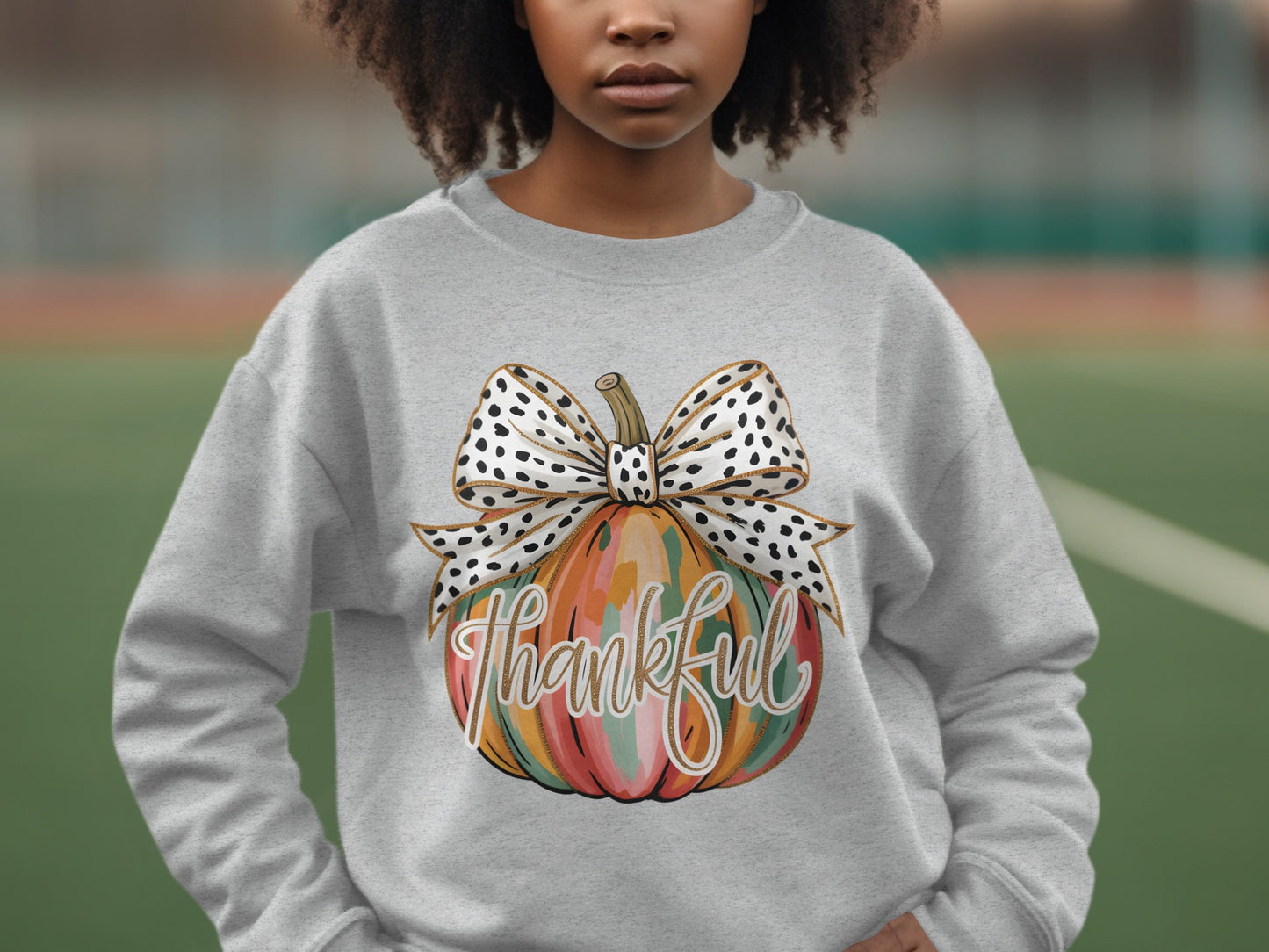 Thankful Multicolored Pumpkin with Bow Design sweatshirt