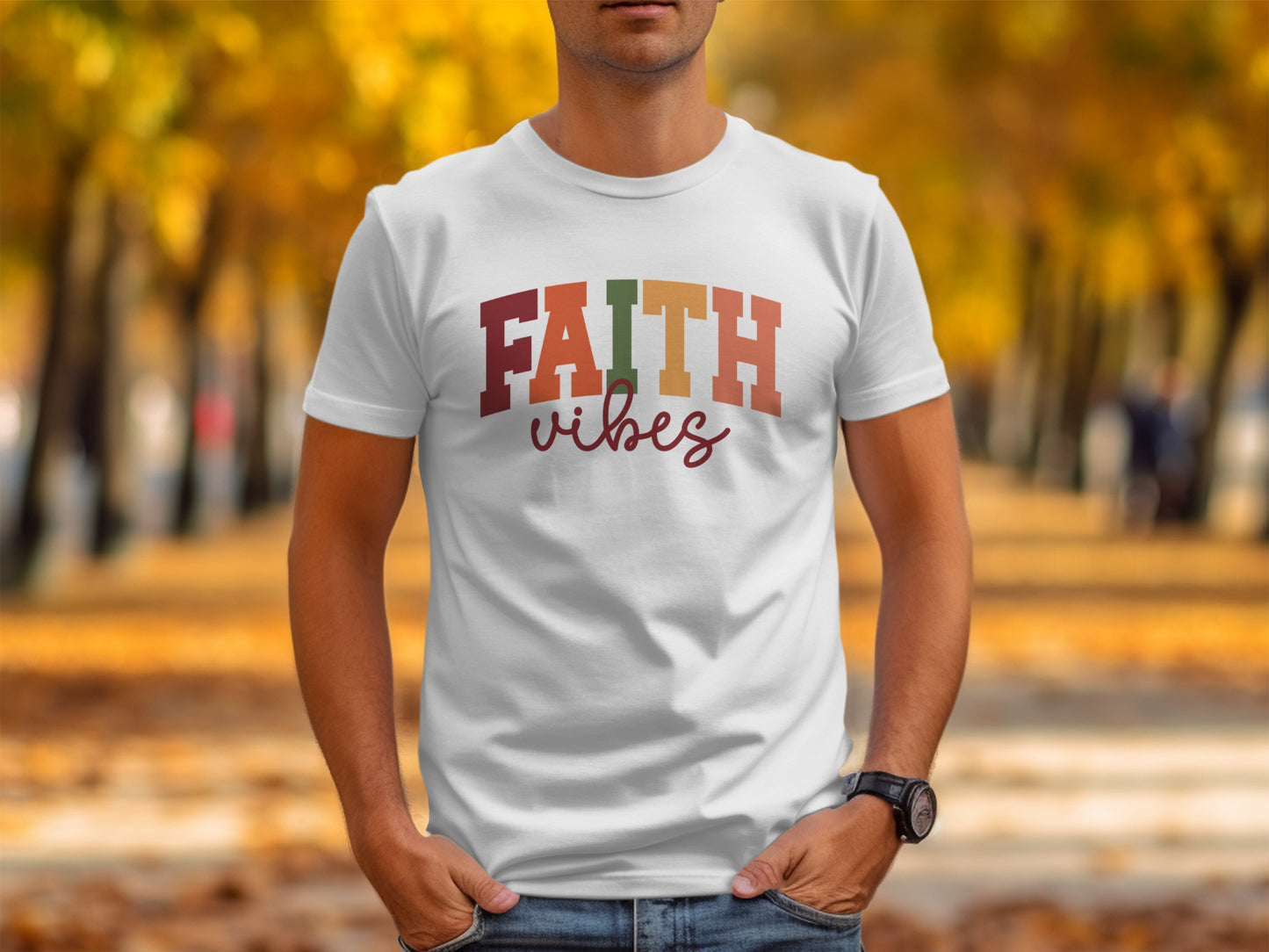 Colorful Faith Vibes Design on Casual T-Shirt Product