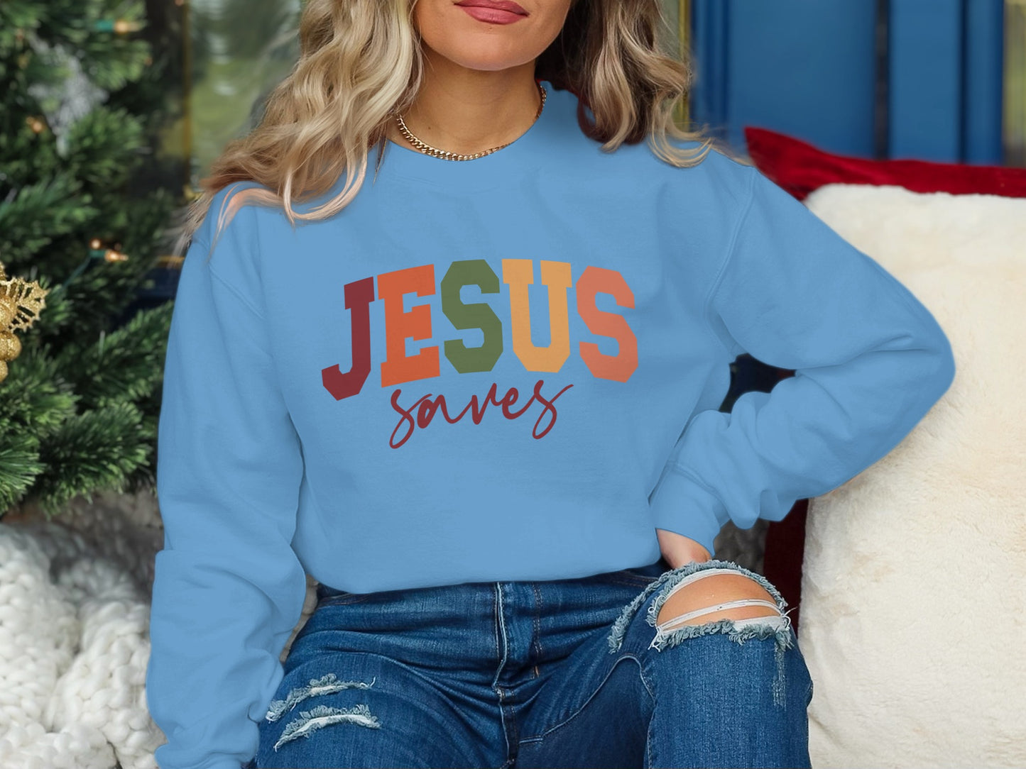 JESUS Saves Graphic Sweatshirt for Casual Everyday Wear