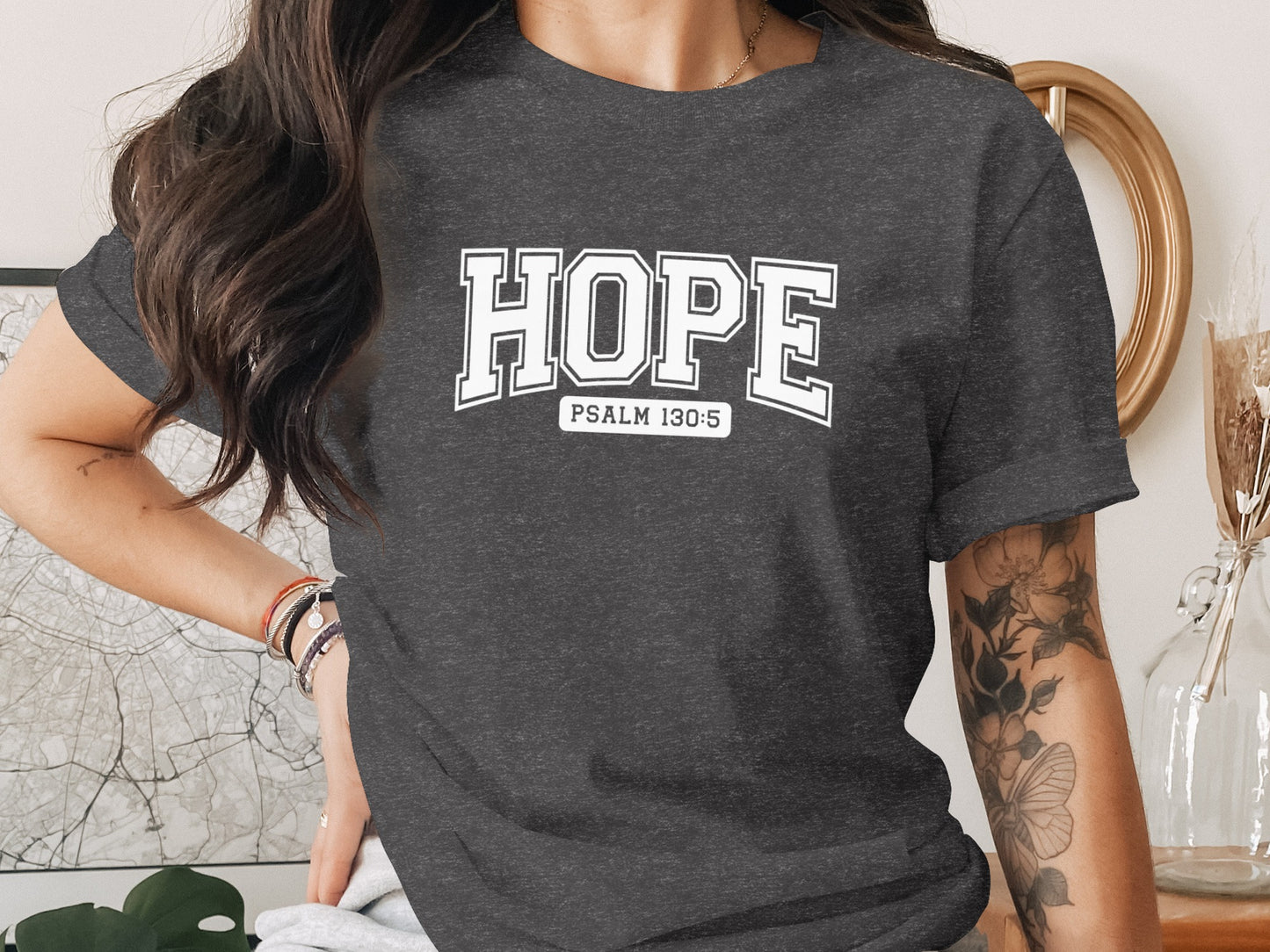 Hope Psalm 130 5 Typography Short Sleeve Shirt