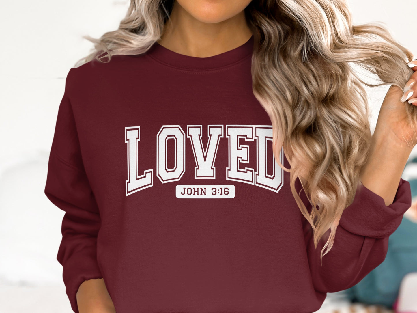 LOVED John 3:16 inspirational crewneck sweater