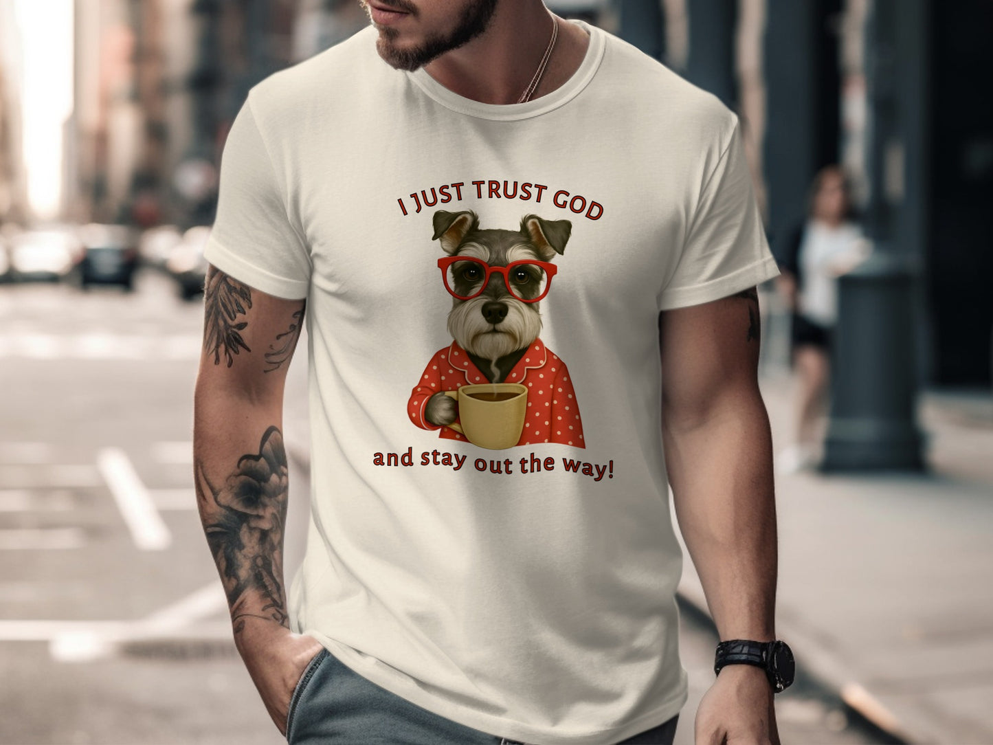 Funny Dog Drinking Coffee with Glasses Graphic Tee